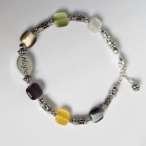 925 Sterling Bali Silver & Multicolor Optic Glass Bead Hope Bracelet